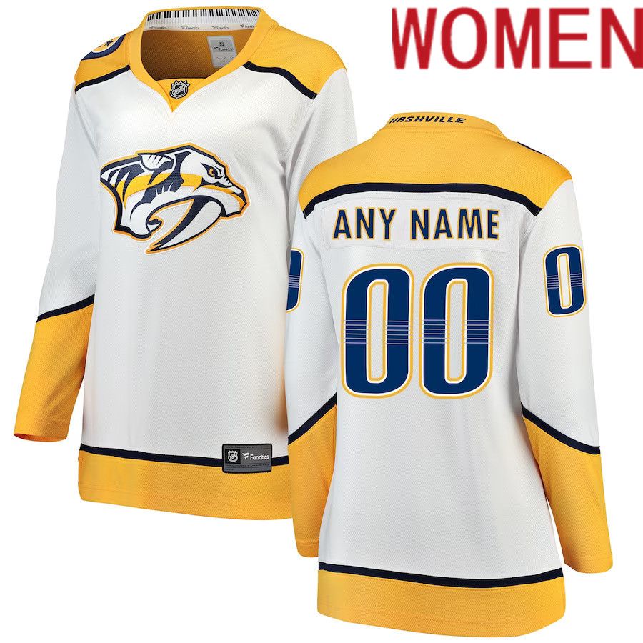 Women Nashville Predators Fanatics Branded White Away Breakaway Custom NHL Jersey